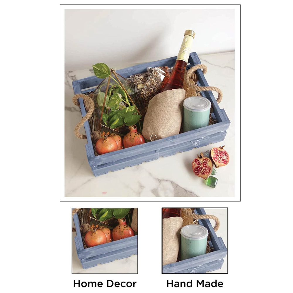 Wooden Basket with Jute Rope